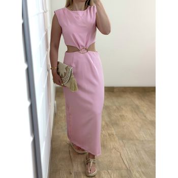 Vestido Alfaiataria Midi Rosa