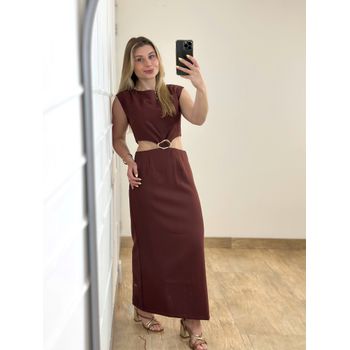 Vestido Alfaiataria Midi Marrom