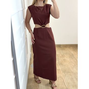 Vestido Alfaiataria Midi Marrom