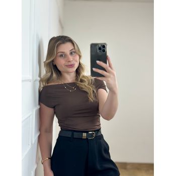 Blusa Poliamida Ombro a Ombro Marrrom Café
