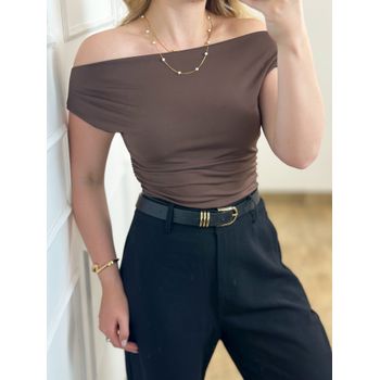 Blusa Poliamida Ombro a Ombro Marrrom Café