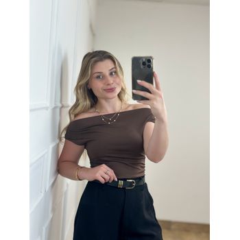 Blusa Poliamida Ombro a Ombro Marrrom Café