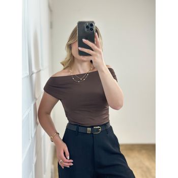 Blusa Poliamida Ombro a Ombro Marrrom Café