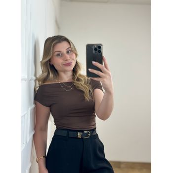 Blusa Poliamida Ombro a Ombro Marrrom Café