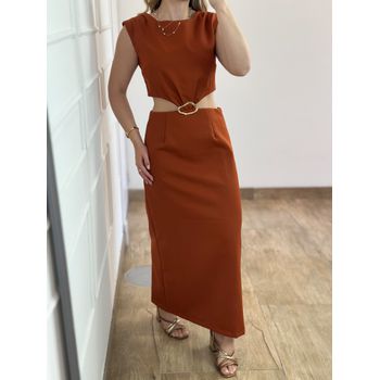 Vestido Alfaiataria Midi Terracota