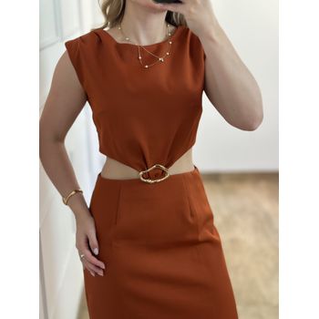 Vestido Alfaiataria Midi Terracota