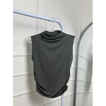 Blusa Poliamida Drapeada Lateral Chumbo