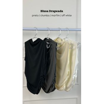 Blusa Poliamida Drapeada Lateral Chumbo