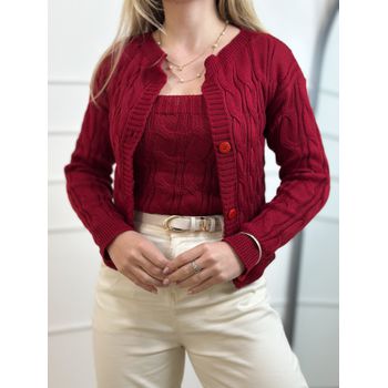 Conjunto Tricot Blusa e Casaco Vermelho