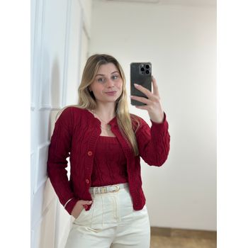 Conjunto Tricot Blusa e Casaco Vermelho