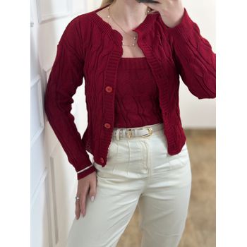 Conjunto Tricot Blusa e Casaco Vermelho