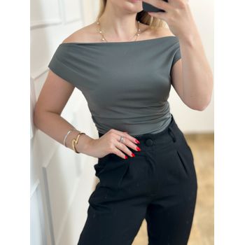 Blusa Poliamida Ombro a Ombro Chumbo