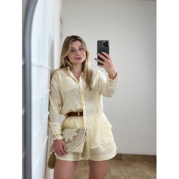 Conjunto Linho Camisa E Short Amarelo Manteiga