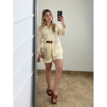 Conjunto Linho Camisa E Short Amarelo Manteiga