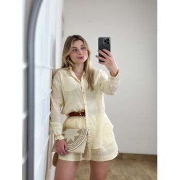 Conjunto Linho Camisa E Short Amarelo Manteiga