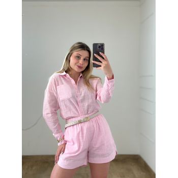 Conjunto Linho Camisa E Short Rosa