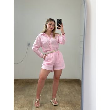 Conjunto Linho Camisa E Short Rosa