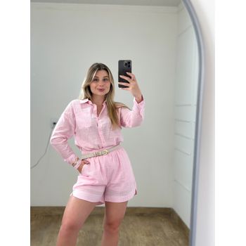 Conjunto Linho Camisa E Short Rosa