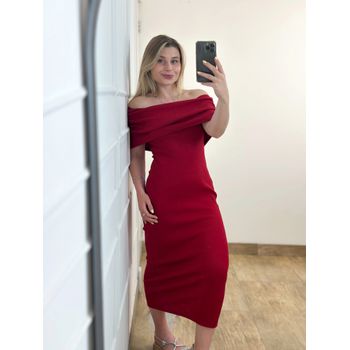 Vestido Ribana Ombro a Ombro Vermelho