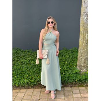 Conjunto Linho Saia Envelope e Blusa Verde