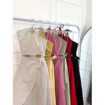 Conjunto Linho Saia Envelope e Blusa Verde