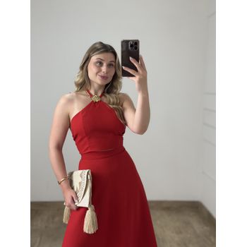 Conjunto Linho Saia Envelope e Blusa Vermelho