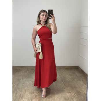 Conjunto Linho Saia Envelope e Blusa Vermelho