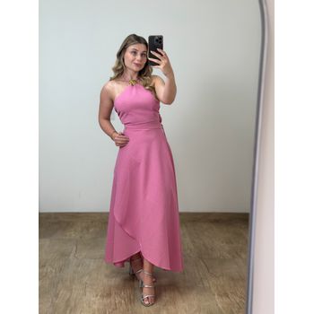 Conjunto Linho Saia Envelope e Blusa Rosa