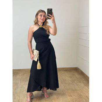 Conjunto Linho Saia Envelope e Blusa Preto