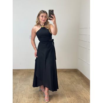 Conjunto Linho Saia Envelope e Blusa Preto