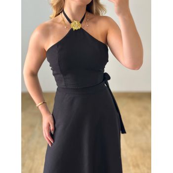 Conjunto Linho Saia Envelope e Blusa Preto