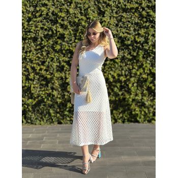 Vestido Macramê Uma Manga Branco