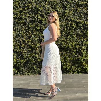 Vestido Macramê Uma Manga Branco