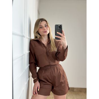 Conjunto Linho Camisa e Short Marrom
