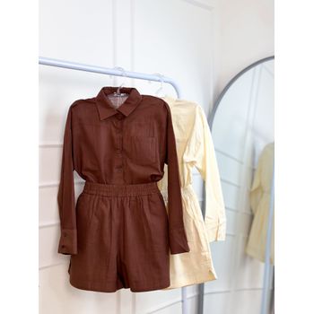 Conjunto Linho Camisa e Short Marrom