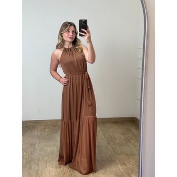 Vestido Longo Tule Marrom