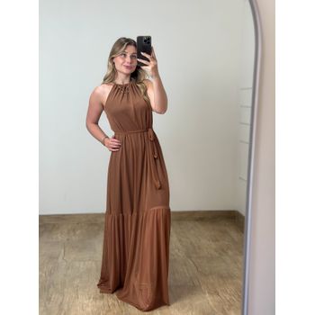 Vestido Longo Tule Marrom