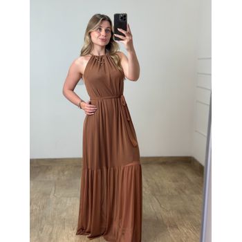 Vestido Longo Tule Marrom