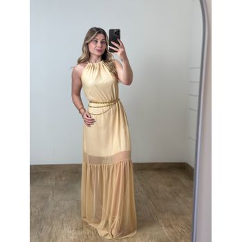 Vestido Longo Tule Amarelo Manteiga