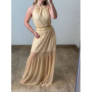Vestido Longo Tule Amarelo Manteiga
