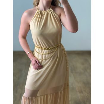 Vestido Longo Tule Amarelo Manteiga