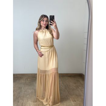 Vestido Longo Tule Amarelo Manteiga