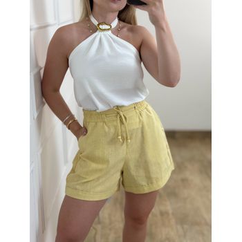 Short de Linho Amarelo Manteiga