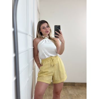 Short de Linho Amarelo Manteiga