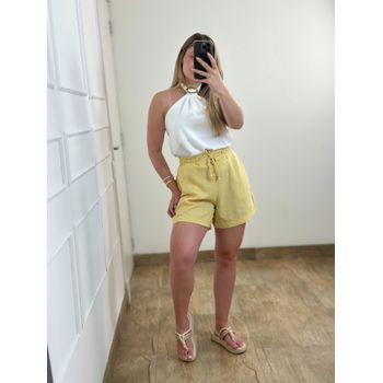 Short de Linho Amarelo Manteiga