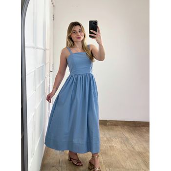 Vestido Midi Linho Azul