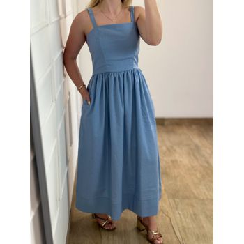 Vestido Midi Linho Azul