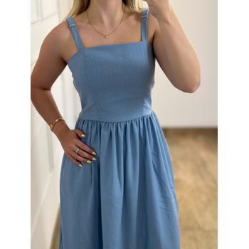Vestido Midi Linho Azul
