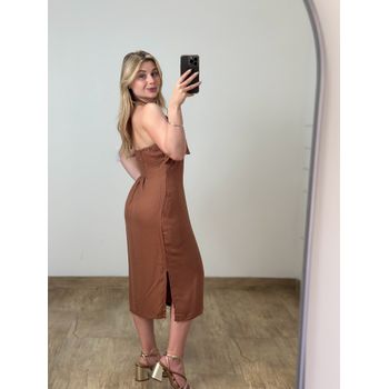 Vestido Midi Babado Marrom