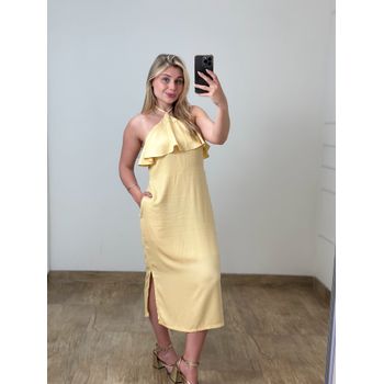 Vestido Midi Babado Amarelo Manteiga